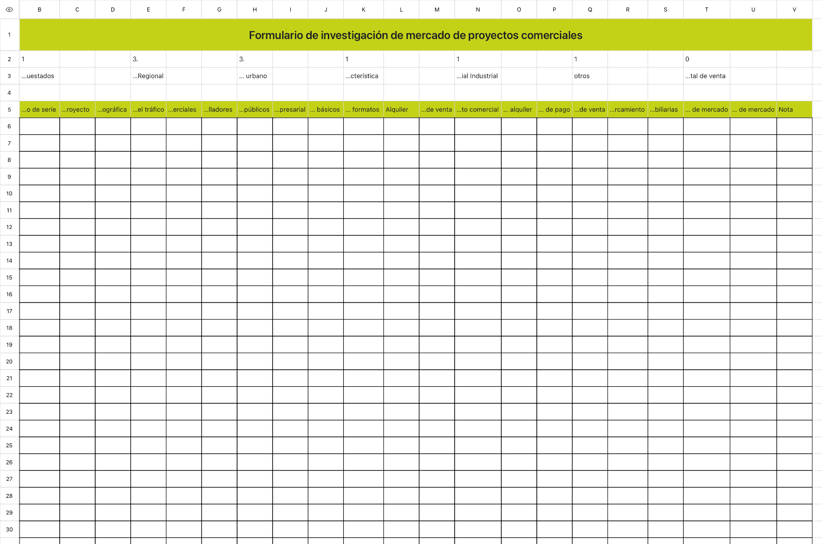 Formulario de investigación de mercado de proyectos comerciales
